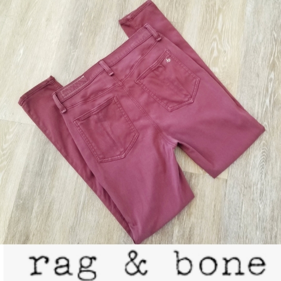 Rag & bone Women's High Rise Ankle Straight Leg Skinny Jeans  Burgundy Modal - Picture 1 of 15